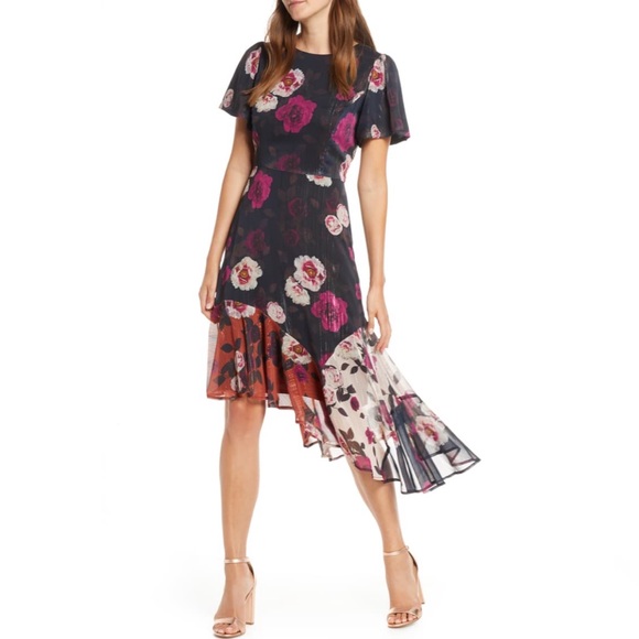 Nordstrom Dresses & Skirts - Forest Lily Metallic Floral Asymmetrical Hem Dress